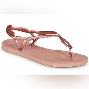 HAVAIANAS Luna flip flops sandals women’s size 9/10 bronze gold ankle strap